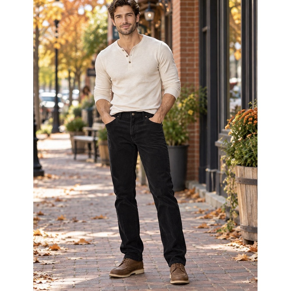 Rustler Black 36x34 Corduroy Flat Front Straight Leg Men's Pants